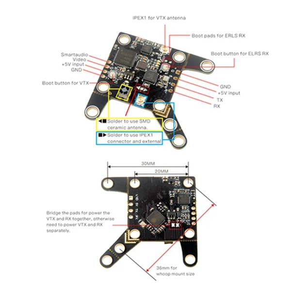 Happy model ELRS Fyujon V2.0 2 IN1 AIO-Modul Öffnen Sie das VTX 5.8G 48CH 300mW Zahnstocher 2 IN1 AIO-Modul